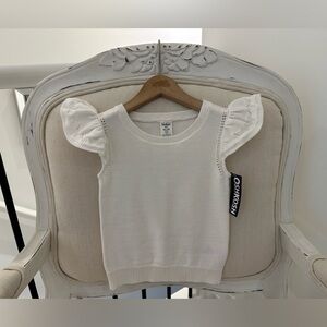 🦢 3T OshKosh Knit 100% Cotton White Ruffle Sleeve Toddler Top NWT